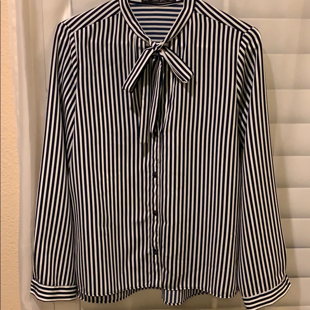 Navy blue and white button down